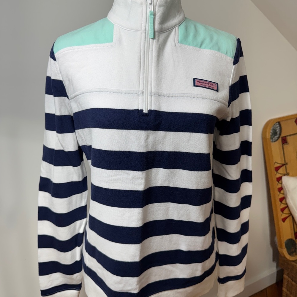 Vineyard Vines Navy and White Striped Quarter-Zip